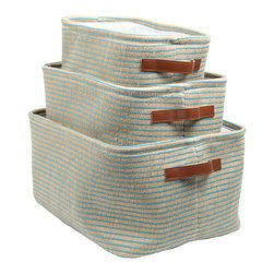 Boho Storage Basket, Set of 3, 15 x 7.5 inches, Blue/Neutral - Products