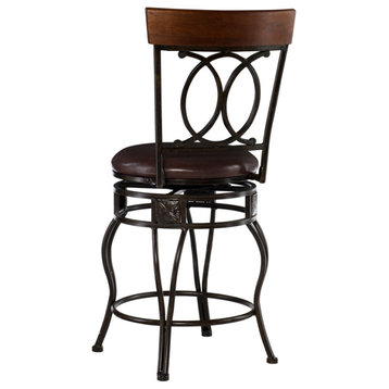 Linon O&X Back 24" Metal Swivel Faux Leather Counter Stool in Matte Bronze