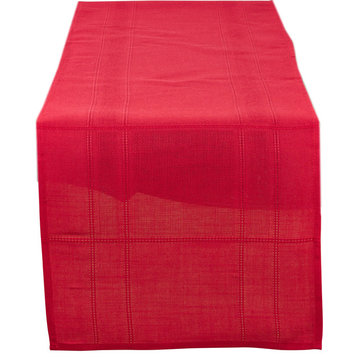 Holiday Drawn Work Thread Design Table Runner 16"x72", Red