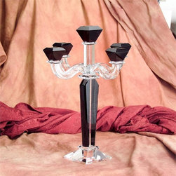 Black and Clear Crystal 5 Arm Candelabra - Candleholders