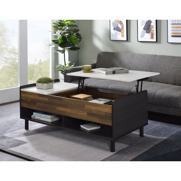 Axel Coffee Table WithLift Top, Marble, Walnut and Black Finish