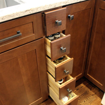Transitional Kitchen with Cherry Cabinets, Quartz Countertops, Mosaic Backsplash