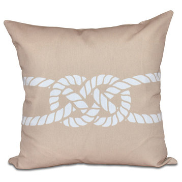 Carrick Bend, Geometric Print Outdoor Pillow, Beige And Taupe, 20"x20"