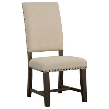 Pemberly Row Transitional Wood Upholstered Side Chairs Beige