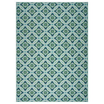 Noble House Erasmo 130x94" Indoor Fabric Geometric Area Rug in Blue and Green
