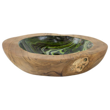 Decorative Teak Decorative Bowl, Brown/Green