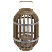 Wood Round Lantern with Lattice Design Body and Handle, Brown