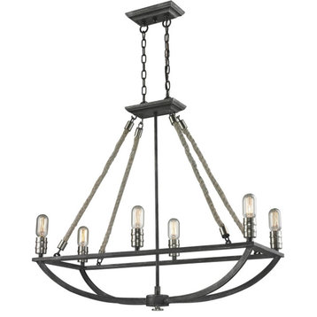 Natural Rope 6 Light Chandelier, Polished Nickel with Silvered Graphite