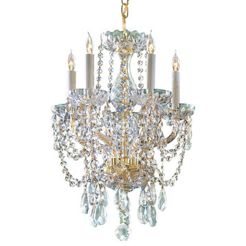 Traditional Crystal Five Light Polished Brass Up Mini Chandelier