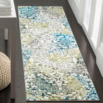 Safavieh Watercolor Collection WTC669 Rug, Ivory/Peacock Blue, 2'3" X 6'