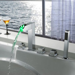 Contemporary Color Changing LED Tub Faucet with Hand Shower - T8005-4 - Bathtub Faucets
