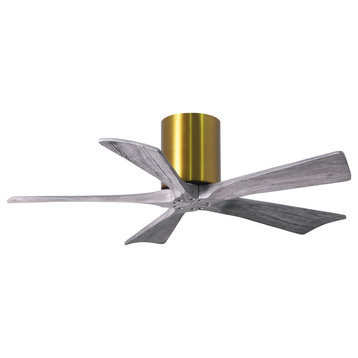 Irene5H 5-Blade Flushmount Fan With Barn Wood Blades, Brushed Brass, 42"