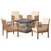 GDF Studio Carol Outdoor 4-Seater Wood Club Chairs With Firepit, Brown Patina/Cr