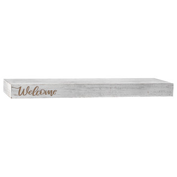 Floating Wall Shelf with "Welcome" Text Engraving