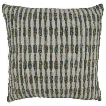 Woven Pillow Cover With Line Design, 22"x22", Green