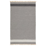 Jaipur Living - Vibe by Jaipur Living Strand Indoor/ Outdoor Striped Area Rug, Dark Gray/Beige - Relaxed and sophisticated in the same moment, the Morro Bay collection is a chic assortment of coastal-inspired dhurrie designs. The ticking stripe Strand rug complements both indoor and outdoor spaces with a versatile colorway of dark gray and beige. Handwoven of durable polypropylene, this low-profile rug is easy to clean and perfect for high-traffic areas.