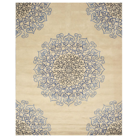 Hand-tufted Wool Ivory Transitional Oriental Modern Naiin Rug, 8'9 X 11'9