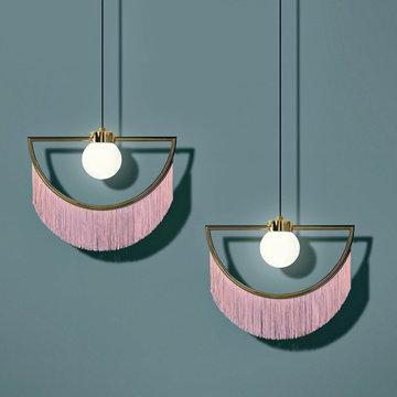 $97.99 Stylish Dreamy Pink Tassel Pendant Light Fringe Half-Moon Gold Pendant La