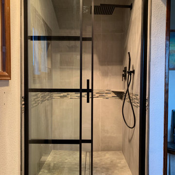 Large Format Tile Modern Bath Remodel French Shower Door