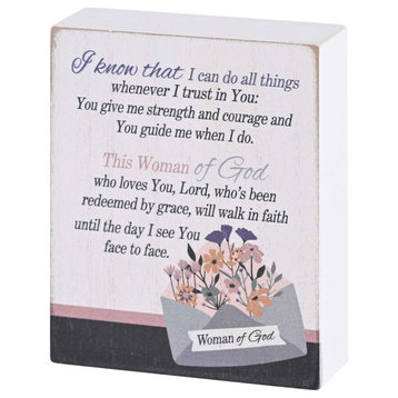 Tabletop Plaque Woman Of God White 3x4