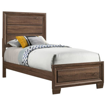 Pemberly Row 41.25" x 78.5" Wood Twin Panel Bed in Warm Brown