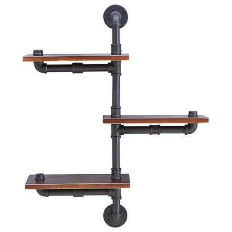 3-Tier Industrial Wall Pipe Shelving Unit