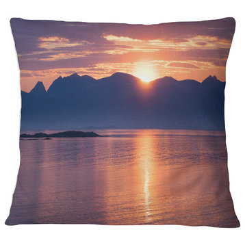 Norwegian Seashore at Sunset Modern Seascape Throw Pillow, 18"x18"