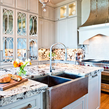 Mirrored Kitchen Cabinetry with Bronze Farmhouse Sink St. Louis, MO