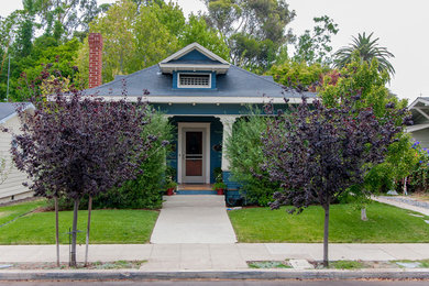 This is an example of an arts and crafts blue exterior in San Diego.