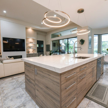 Modern Open-Concept Kitchen with Quartz Waterfall Island