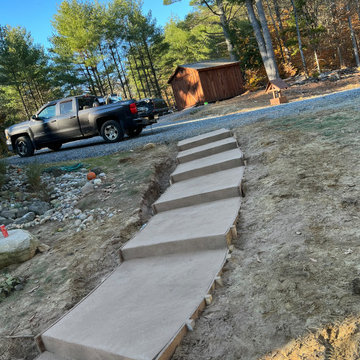 Stamped concrete stairs before pressure washing