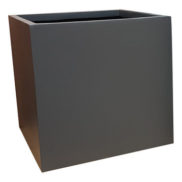 Matte Grey Cube Fibreglass Planter, 40x40x40 cm