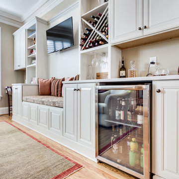White Multi-Purpose Bar Desk Entertainment Center and Cabinet Seating Area