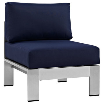 Modern Contemporary Urban Design Outdoor Patio Lounge Chair, Navy Blue, Aluminum