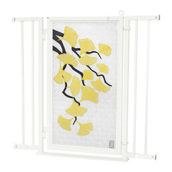 Fusion Gates - Fusion Gate with Autumn Ginkgo Design, White Pearl, 32"-36" - Dog Gates