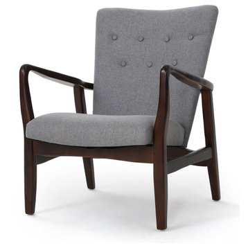 GDF Studio Suffolk French Style Fabric Arm Chairs, Grey, Single