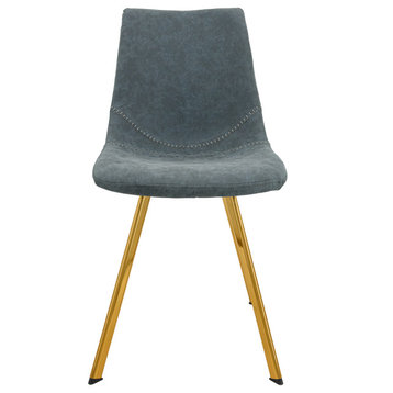 LeisureMod Markley Modern Leather Dining Chair With Gold Legs, Peacock Blue