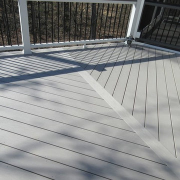 Deck in Wolf Harbor Grey decking in a Herringbone pattern.