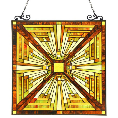 INNES, Tiffany-glass Mission Window Panel, 24.5x26