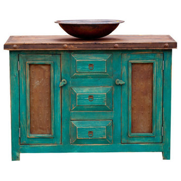 Iver Rustic Turquoise Vanity, 48"x20"x32", Double Sink Vanity