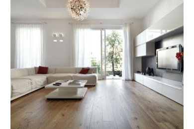Living room - modern light wood floor living room idea in Miami