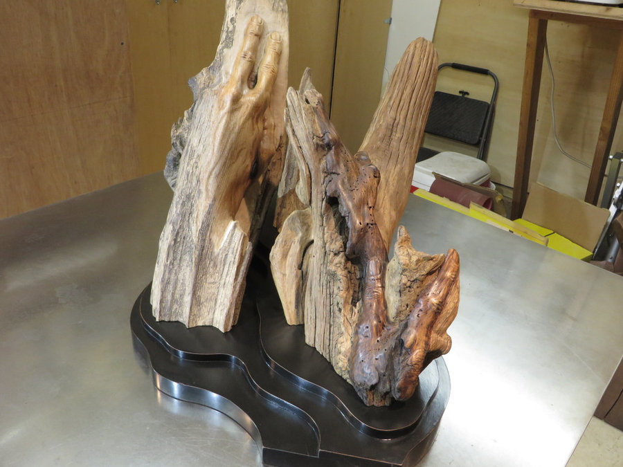 Overcome. Sculpture, Carved Walnut, Beech & Cherry