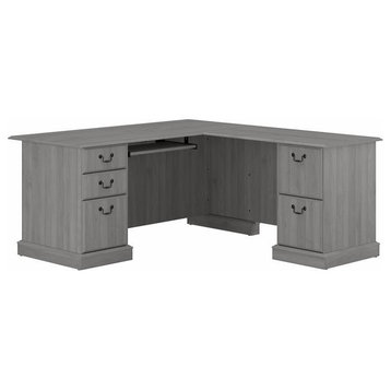 Saratoga L Shaped Computer Desk with Drawers in Modern Gray - Engineered Wood