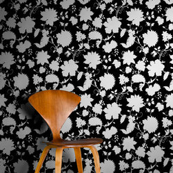 Black Floral Toile Wallpaper Tiles - Home Decor