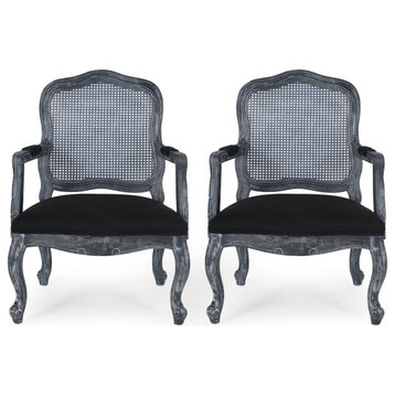 Biorn French Country Upholstered Dining Armchair, Black + Grey, Set of 2