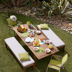 PAPERBARK EXTENSION TABLE, WATTLE BENCH SEATS & PENINSULA DINING CHAIRS - Outdoor Dining Sets