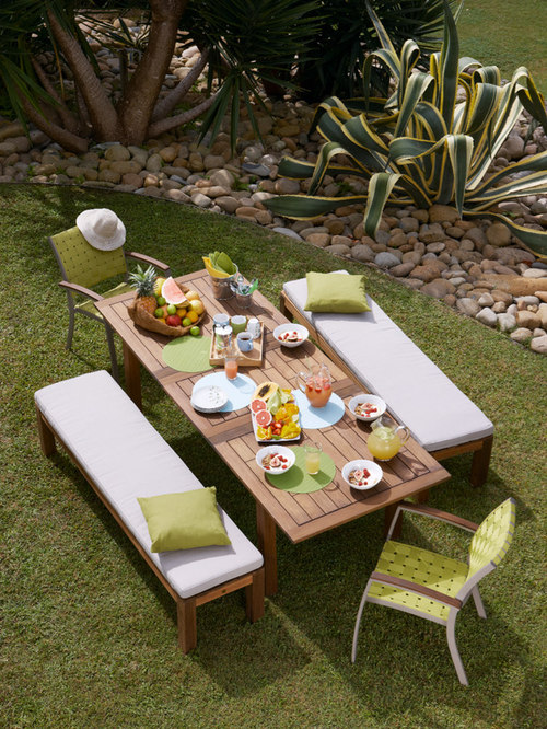 Jamie Durie Patio Paperbark Extension Table Wattle Bench Seats Peninsula Dining Chairs Outdoor Sets