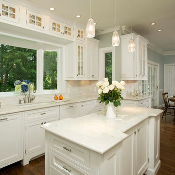 White Custom Cabinets, Island Create Inviting Kitchen