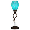 Leaf Mini Table Lamp In Bronze, 5" Turquoise Fusion Glass