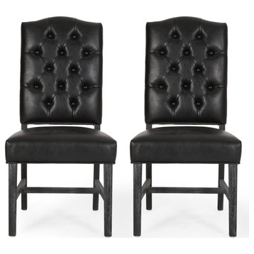Loyning Contemporary Tufted Dining Chairs (Set of 2), Midnight Black/Gray, Faux Leather